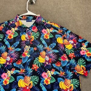 Hreski Tropical Fruits Golf Polo Shirt Men's XL Floral Pineapples AOP Peformance